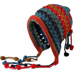 Beanie Hat Women Colorful Crochet Knit Cap Ear Flaps with Pom Pom