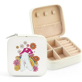 Travel Jewelry Box Organizer, Small Jewelry Travel Organizer Case and Storage Travel Gifts for Women Sisters Friends (color flowers)