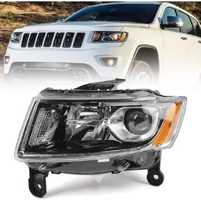 Huray Headlight Assembly for Jeep Grand Cherokee 2014-2016 [Only for Halogen Type] [Chrome Frame] OE Headlamp Replacement Driver Side