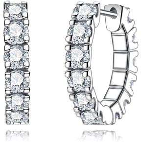 AnuClub Moissanite Hoop Earrings 2.4/6cttw D Color VVS1 925 Sterling Silver 3/4mm Moissanite Huggie Earrings Piercing Earring for Women Wife Her with Certificate