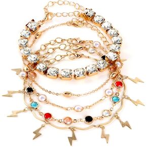 Layered Butterfly Anklet for Women Charms Butterfly Gold Silver Rhinestone Cuban Anklets Adjustable Anklet for Summer Beach