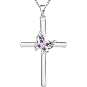 YL Butterfly Cross Necklace Sterling Silver Crucifix Pendant Gemstones Criss Jewelry for Women