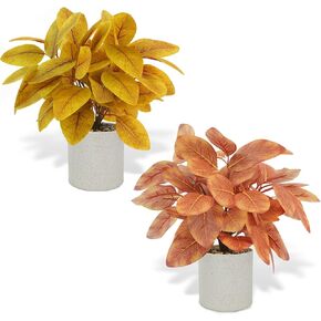2PCS Fall Artificial Potted Plants Small Plastic Eucalyptus Plants Fall Decorations for Home Autumn Office Desk Farmhouse Room Decor