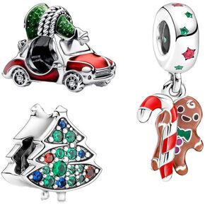 2 in 1 (Gingerbread Man+Christmas Tree) Christmas Charms Compatible for Pandora Bracelets and Necklaces Summer Jewelry Women's Bead Charms 925 Sterling Silver Dangle,Christmas Gift