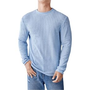 OYOANGLE Men's Crew Neck Long Sleeve Ribbed Knit Tees Solid Basic Casual Sports Knitted Tee Shirt Tops