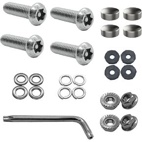 Anti Theft License Plate Screws Kits-4 Pcs Button Head Rustproof Stainless Steel Car Tag Plate Mounting, M6x20mm 1/4" Torx Tamper Proof Screws-for Front Rear Frame Holder Mounting Security Screws