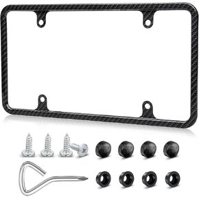 RED WOLF License Plate Frame Stainless Steel Without Obstruction Car License Plate Carbon Coated Fiber Never Rust Unbreakable with Screws 6 x 12 Inch Universal for Car Truck Van (1 Pack)