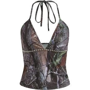 Floerns Women's Goth Sleeveless Halter Neck Tie Back Streetwear Y2k Cami Top
