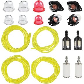 Compatible with 4 Size 4-Feet-Long Fuel Line Gas Hose Tube for 2 Cycle Small Engine Craftsman String Trimmer Chainsaw Blower with Snap in Primer Bulb, Primer Pouland Bulb, Fuel Filter