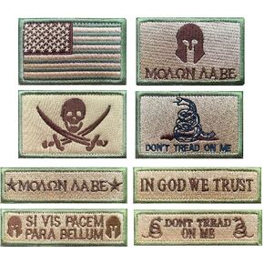 Antrix 8 Pieces Tactical Pirate Dont Tread On Me Spartan Helmet Molon Emblem Patch Hook and Looped Embroidered Military Patches for Backpack Caps Vest Military Uniforms Service Dog Harness