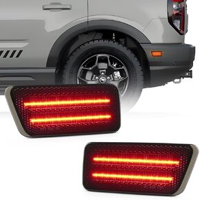 Rear LED Side Marker Lights Compatible with Ford Bronco Sport 2021-2024 Smoked Lens Red Bumper Marker Lamps