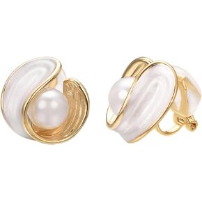 Yoursfs White Large Pearl Clip on Earrings for Women 18k Gold Plated Hypoallergenic Non Pierced Earrings Fashion Sparkly Jewelry