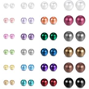 JewelrieShop Faux Pearl Earrings Stud Set for Women Fake Colorful Pearls Studs Earing Pack Hypoallergenic Stainless Steel Ball Studs Jewelry (24pairs,4-8mm,Assorted Size,MultiColor)