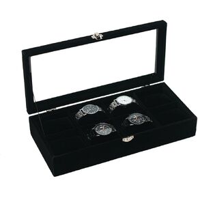 Watch Organizer Watch Storage Box Watch Display Case for Men Women Watch/Jewelry/Bracelet Box with Glass Lid for Show (Black 8 Slot Velevt)