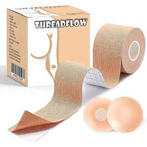 Boob Tape Breast Lift Tape for Large Breasts with 2 Pcs Nipple Covers Invisible Boobtape (Skin,2 in) Beige