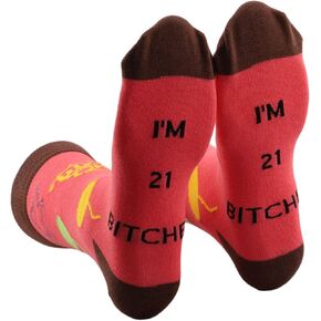 PXTIDY 2 Pairs 21st Birthday Socks I’m 21 Bitches Funny 21 Year Old Birthday Gifts Celebrate Turning Twenty One Bday Gifts