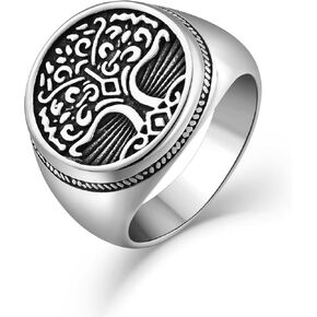 Men's Tree of Life Ring Stainless Steel Tree Band White Titanium Jewelry Size8-12
