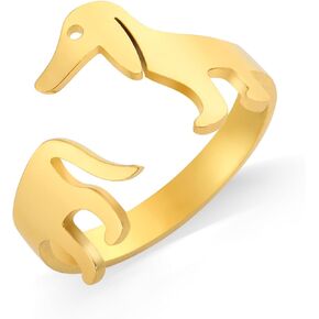 TEAMER Cute Dachshund Open Ring Stainless Steel Puppy Dog Adjustable Ring Dachshund Lover Pet Animal Jewelry For Women Men
