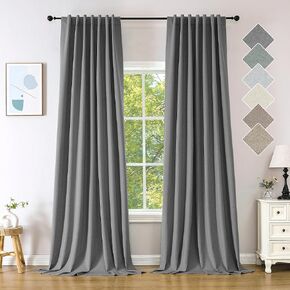 Novecozy Linen Texture 100% Blackout Curtains 84 inches Long for Bedroom Living Room Darkening Full Black Out Rod Pocket & Back Tab Thermal Insulated Home Decor Window Drapes，2 Panels Set，Grey