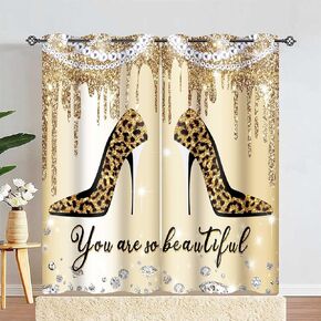 BSPPTI Women Curtains for Bedroom, High Heels Rose Gold Drips Room Darkening Thermal Insulated Blackout Curtains Window Drapes for Bedroom, 42"x 84", 2 Panels, CLZYSP364