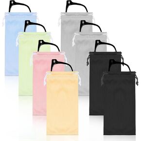 8Pcs Sunglasses Pouch with Drawstring, 6.7 × 3.54 Inch Soft Eyeglass Cases for Women and Men, Microfiber Lens Cleaning Bag for Sunglasses, Glasses Storage Bag for Women(Multicolor)