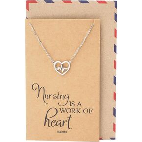 quan jewelry EKG Lifeline Pulse Heartbeat Charm Open Heart Pendant Necklace, Best Girt for Nurses with Inspirational Quote on Greeting Card