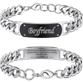 To My Son Brother Husband Grandson Boyfriend Man Cuban Bracelet, Stainless Steel Link Chain Bracelet Adjustable Christmas Birthday Valentine’s Day Jewelry Gifts for Men Boys 7.5-8.5 Inches