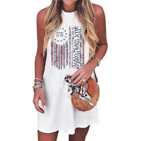 American Flag Tank Dress Women 4th of July Patriotic Graphic Mini Dress Summer Casual Vacation Sleeveless Short Dress