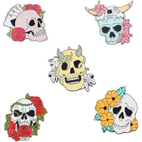 5Pcs Punk Skeleton Rose Enamel Pin Skull Lapel Pin Badges Gothic Style Pin Brooch Creative Badge for Women Men Backpack Hats Clothes Accessories