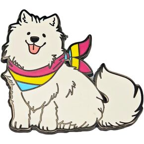 Cute White Samoyed Dog Enamel Pin with Colorful Scarf, Charming Pet Jewelry for Dog Enthusiasts and Animal Lovers