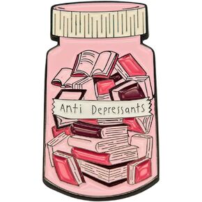 Anti Depressants Book Jar Enamel Pin - Literary Badge, Bookworm Jewelry, Reading Enthusiast Accessory, Novelty Brooch, Ideal Gift for Book Lovers