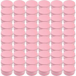 Foraineam 60 Pack 50ml Round Tins Pink Tin Cans Containers with Screw Top Lids