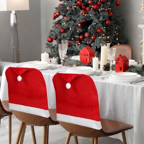 Christmas Chair Covers Set of 4, Santa Hat Chair Covers, Santa Hat for Chairs, Santa Chair Covers, Christmas Seat Cover for Christmas Decorations