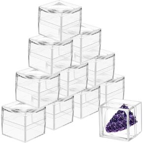 20 Pack Rock Display Case Clear Rock Collection Boxes Storage 2.5 x Magnifying Rock Boxes Viewer Box for Stone Storage Gemstone Fossil Crystal Stone Collectibles
