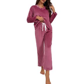Women's Fuzzy Fleece Pajamas Set Flannel 2 Piece Winter Warm Comfy Printed Loungewear Sleepwear Pj Sets