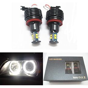 H8 80W 6000k Error Free LED Angel Eyes Canbus Halo Ring Compatible with BMW E60 E61 E90 E92 E70 E71 E82 E89 1 3 5 Series X5 X6 Z4