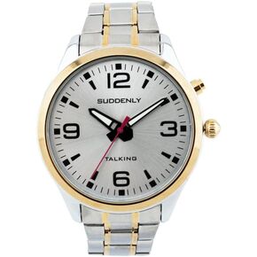 English Talking Watch Suitable for middle-aged and elderly people and visually impaired people, stainless steel gold and Silver steel belt, male style