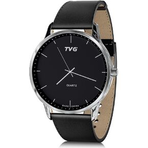 Minimalist Men's Watch Minimalist Fashion with Slim Case Leather Design 30M Waterproof Easy Reader Watch (Black)