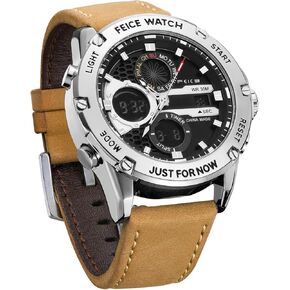 FEICE Men’s Chronograph Quartz Watch Multifunctional Vintage Waterproof Sports Wristwatch Brown Leather Strap Sleek Watches for Men