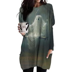 قميص نسائي بجيب، سترة علوية فضفاضة كاجوال كهدية، فستان تي شيرت طويل الأكمام للنساء in Kuwait