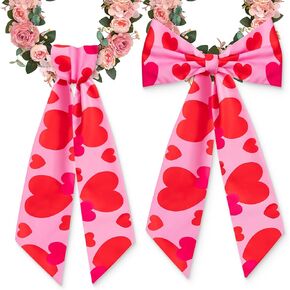 WATINC Wreath Sash Valentine's Day - 2pcs Valentine Sweet Heart Wreaths DIY Bow for Front Door Decoration, Romantic Pink Satin Sash Accessories for Home Yard Doorway Wall Window Decor (56'' x 4.5'')