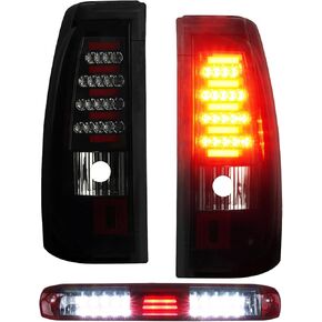 LED Smoke Tail Lights + 3rd Brake Lamps for 2003-2006 Chevy Silverado 1500 2500, 2004-2006 GMC Sierra 1500 2500 3500, 2007 Silverado Sierra Classic Fleetside, only for Factory Incandescent Models