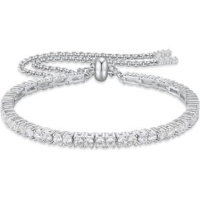 Moissanite Tennis Bracelet, 3MM-3.56Carats Diamond Adjustable Bracelet,18K White Gold Plated 925 Sterling Silver Hypoallergenic, Tennis Bracelet for Women.