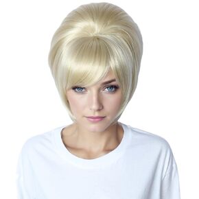 Linfairy 1960s Short Beehive Wig Perfect for Halloween Party Cosplay Bauffant Wigs (Black)