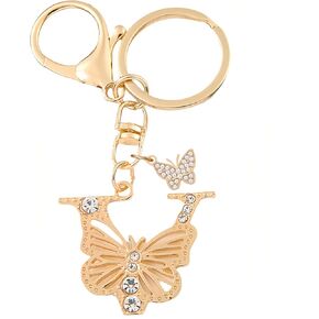 Butterfly Alphabet Initial Letter Keychain Keyring for Women Gold Plated Crystal Key Chains Bag Charms