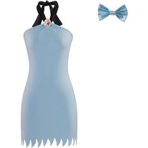 Betty Rubble Costume Women Flintstone Family Costume Sexy Blue Mini Dress