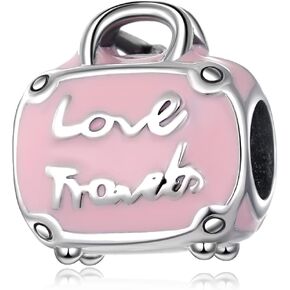 Love Travel Pink Suitcase Charm S925 Sterling Silver Women Bag Charms for Woman Charm Bracelets