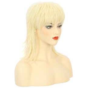 karlery Women Short Blonde Wave Mullet Wig 70s 80s Heavy Metal Rocker Costume Cosplay Wig