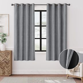 Vangao 100% Blackout Faux Linen Curtains for Bedroom - Thermal Insulated Room Darkening Curtains & Drapes for Living Room and Dining Room, 2 Panels Set, Grommet Top, Charcoal Grey, W54 x L72