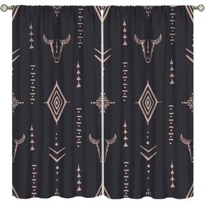 Tribal Aztec Curtains, Native Curtains Boho Bull Skull Native Tribal Pattern Room Darkening Rod Pocket Window Treatments for Bedroom Living Room Kitchen Set 2 Panels,42x45 Inches